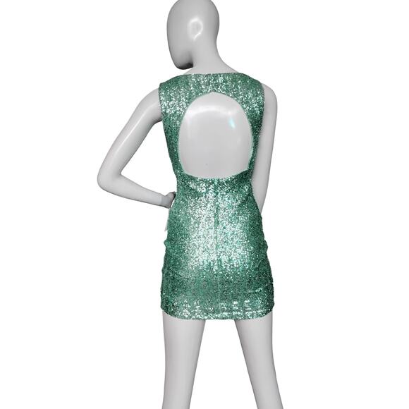 B. Darlin NWT Mini Sequins Mini Dress Size 1/2 Mint Green Open Back Sleeveless - Picture 6 of 13